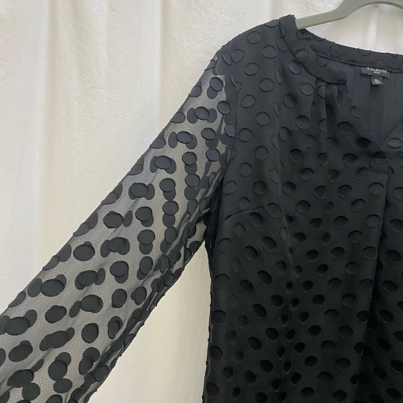Talbots MP lined black polka dot long sleeve sheer lined blouse. - Picture 2 of 7